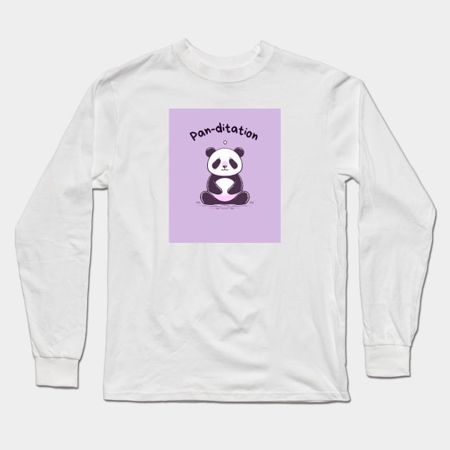 Kawaii Cute Yoga Meditating Panda Long Sleeve T-Shirt by AdaMazingDesign
